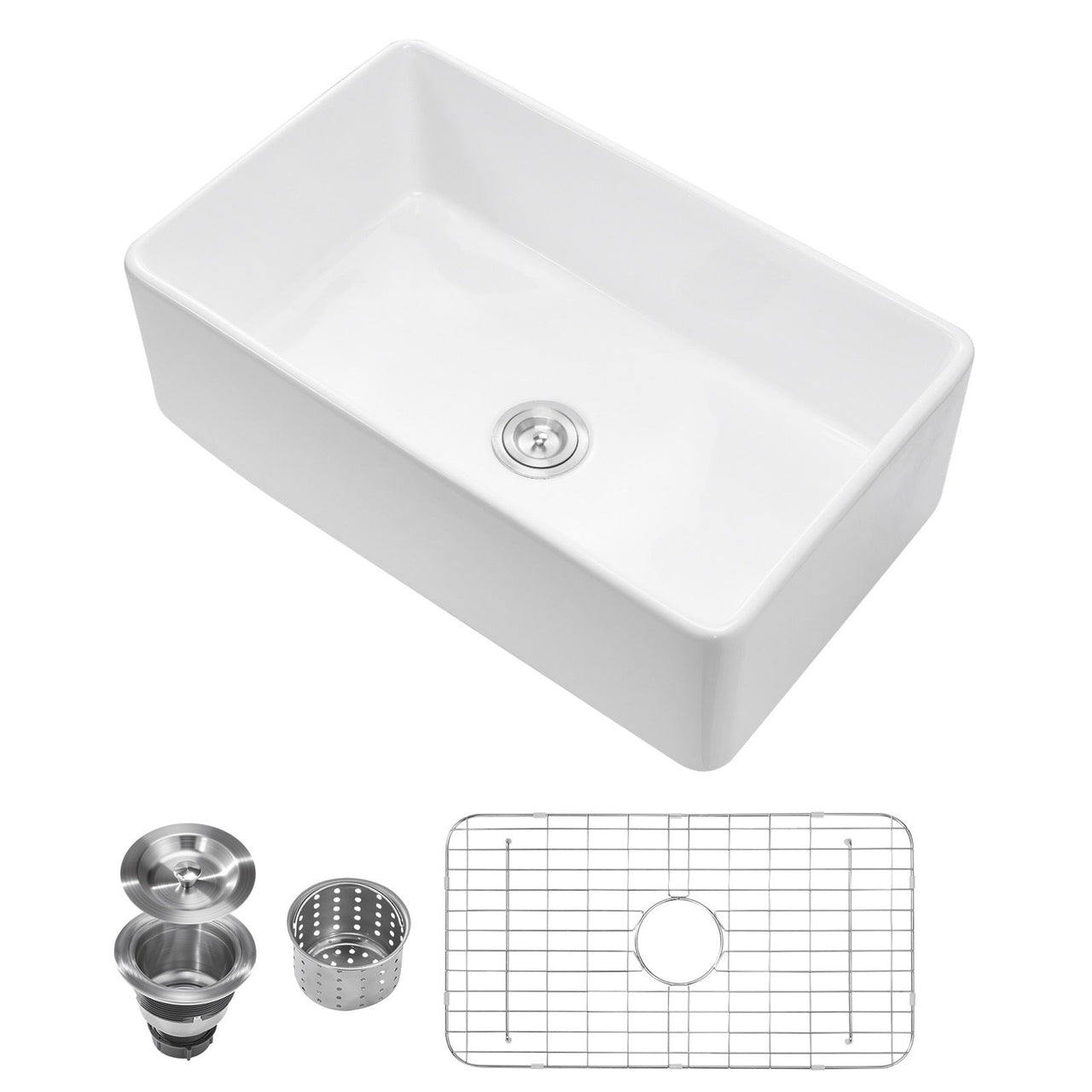 33.5x20 in Farmhouse Sink Undermount Kitchen Single Bowl Basin Fireclay White