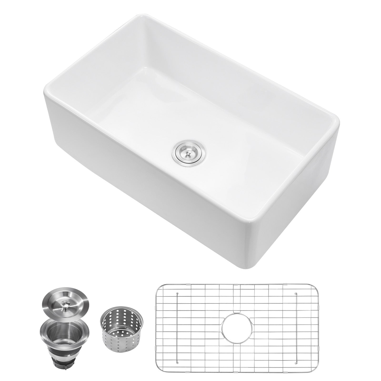33.5x20 in Farmhouse Sink Undermount Kitchen Single Bowl Basin Fireclay White