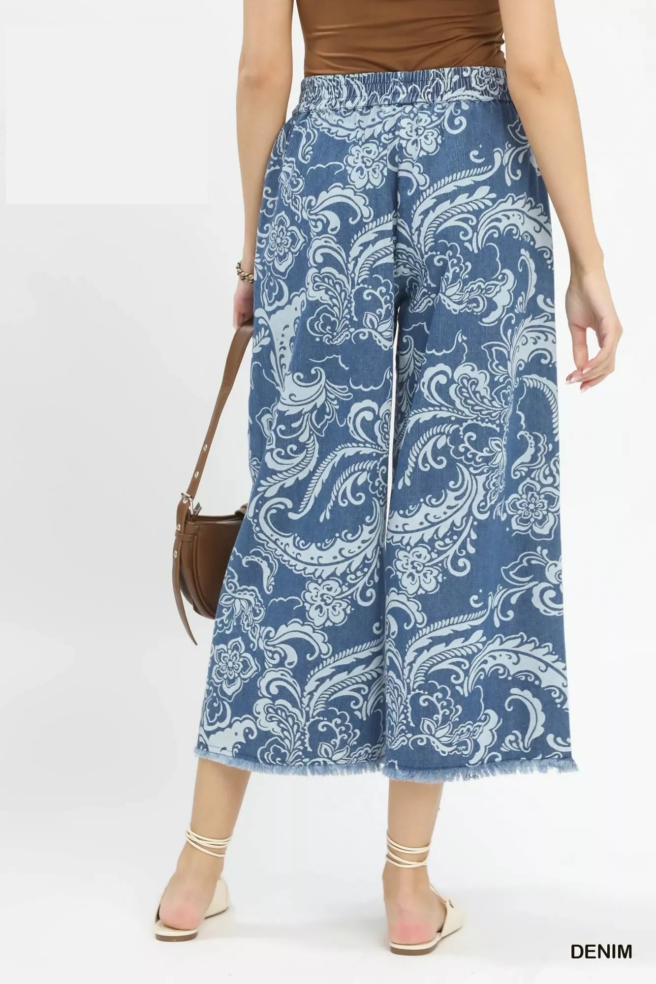 Umgee Stone Wash Wide Leg Crop Pants