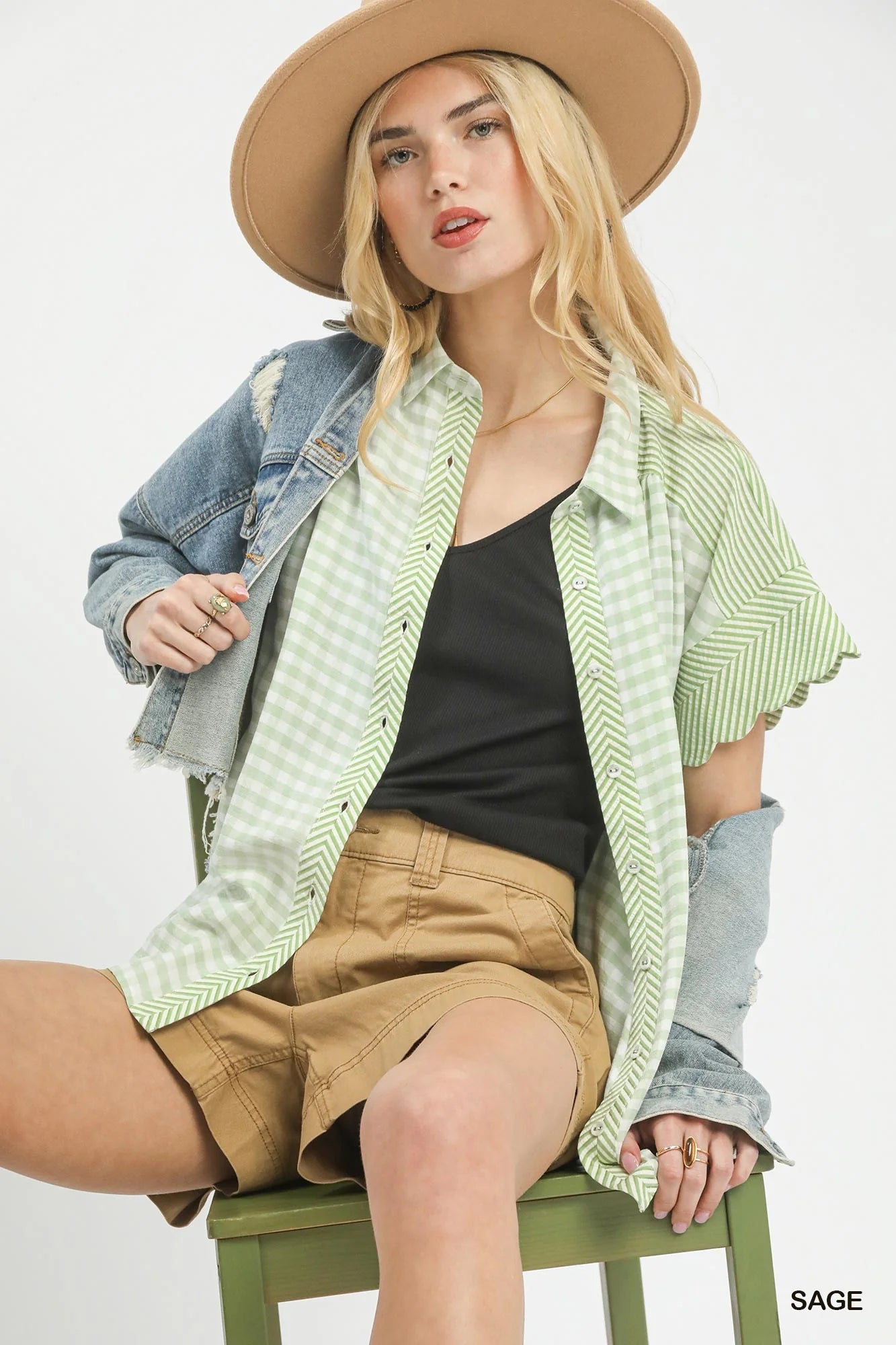 Mixed Gingham Short Sleeve Shirt