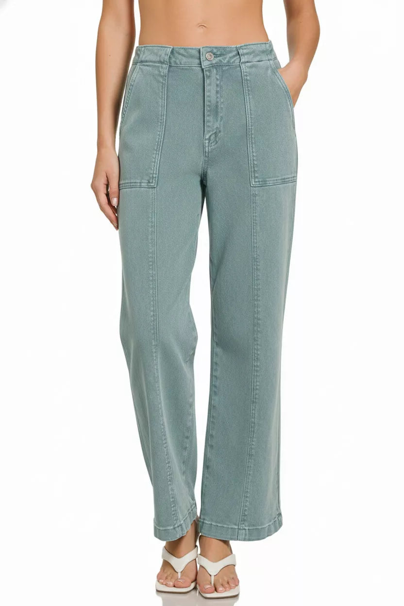 Zenana Straight Leg Utility Pocket Jeans