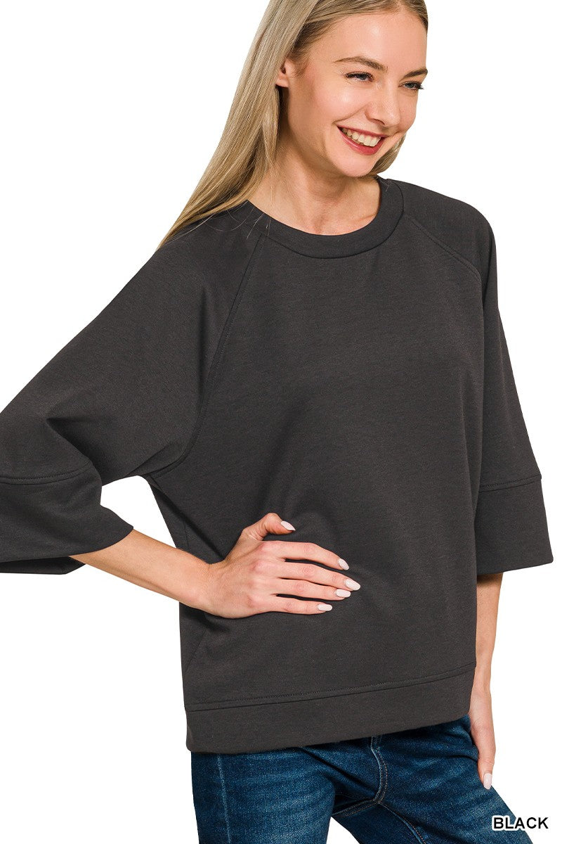 Zenana Scuba 3/4 Sleeve Pullover