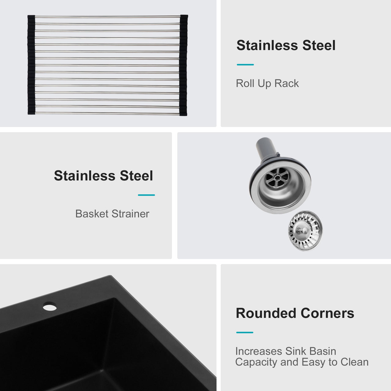 Quartz Kitchen Sink - 33' x 22' Black Granite Composite Drop-In Sink with Durable Construction