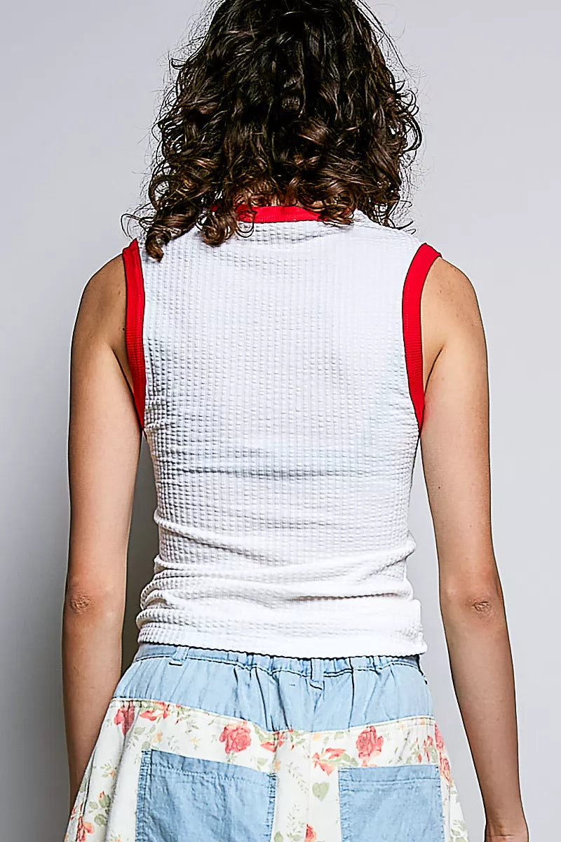 POL V-Neck Contrast Ribbed Sleeveless Tank