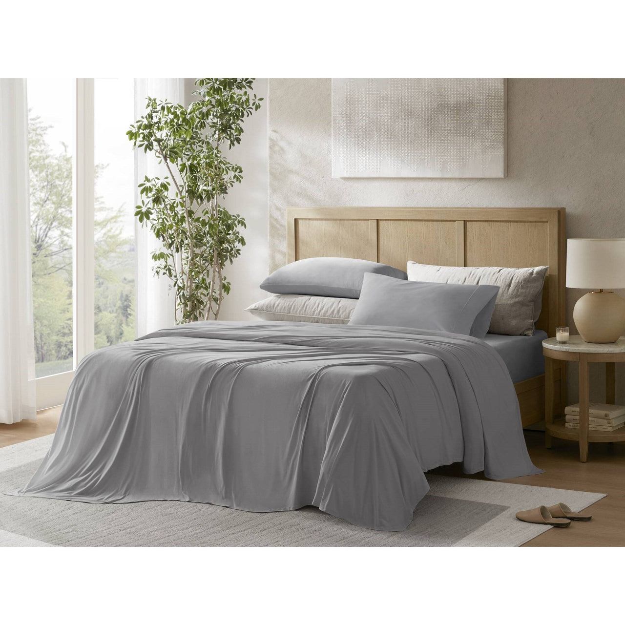 4-Piece King Stretch Jersey Sheet Set,Grey