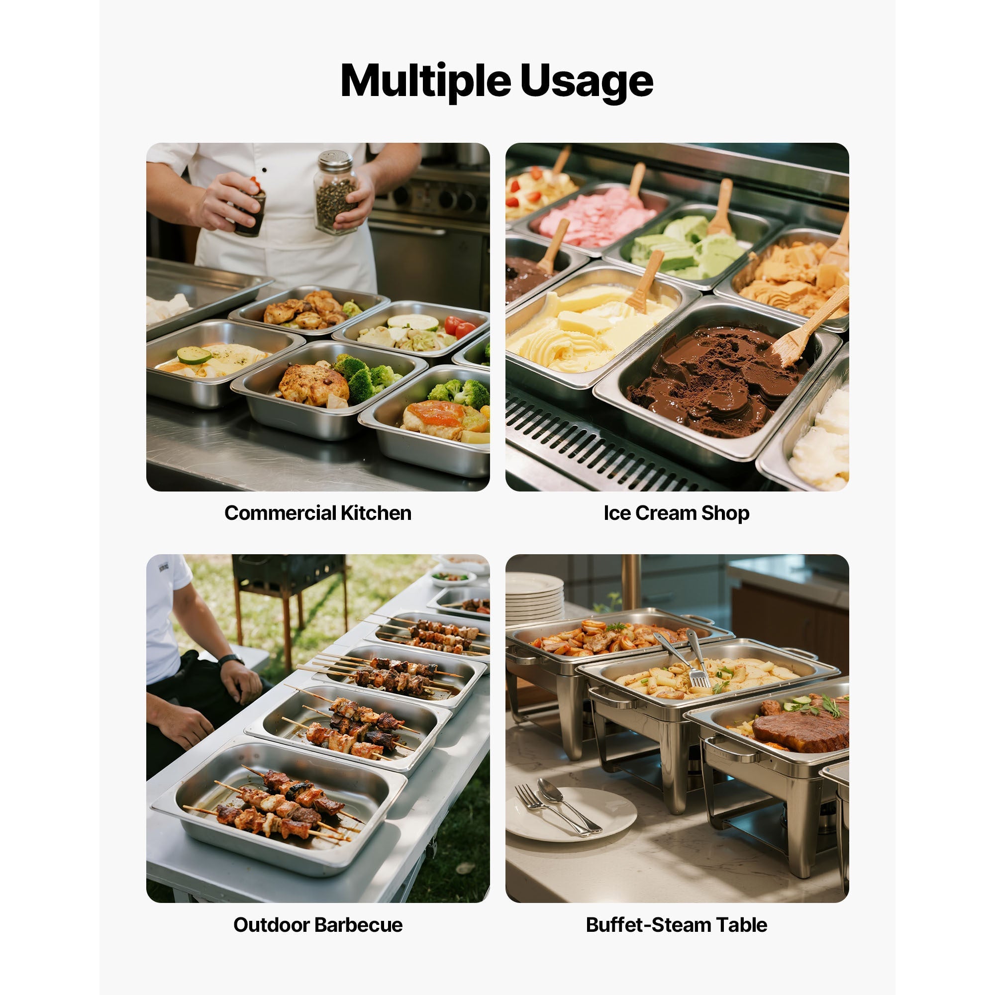 4 Pack Stainless Steam Hotel Pan, 1/2 Size Table Steam Pan, 2.5 Inch Deep Anti Jam Restaurant Supplies Reusable Rustproof Catering Storage for Home, Party, Restaurant, Hotel, Buffet