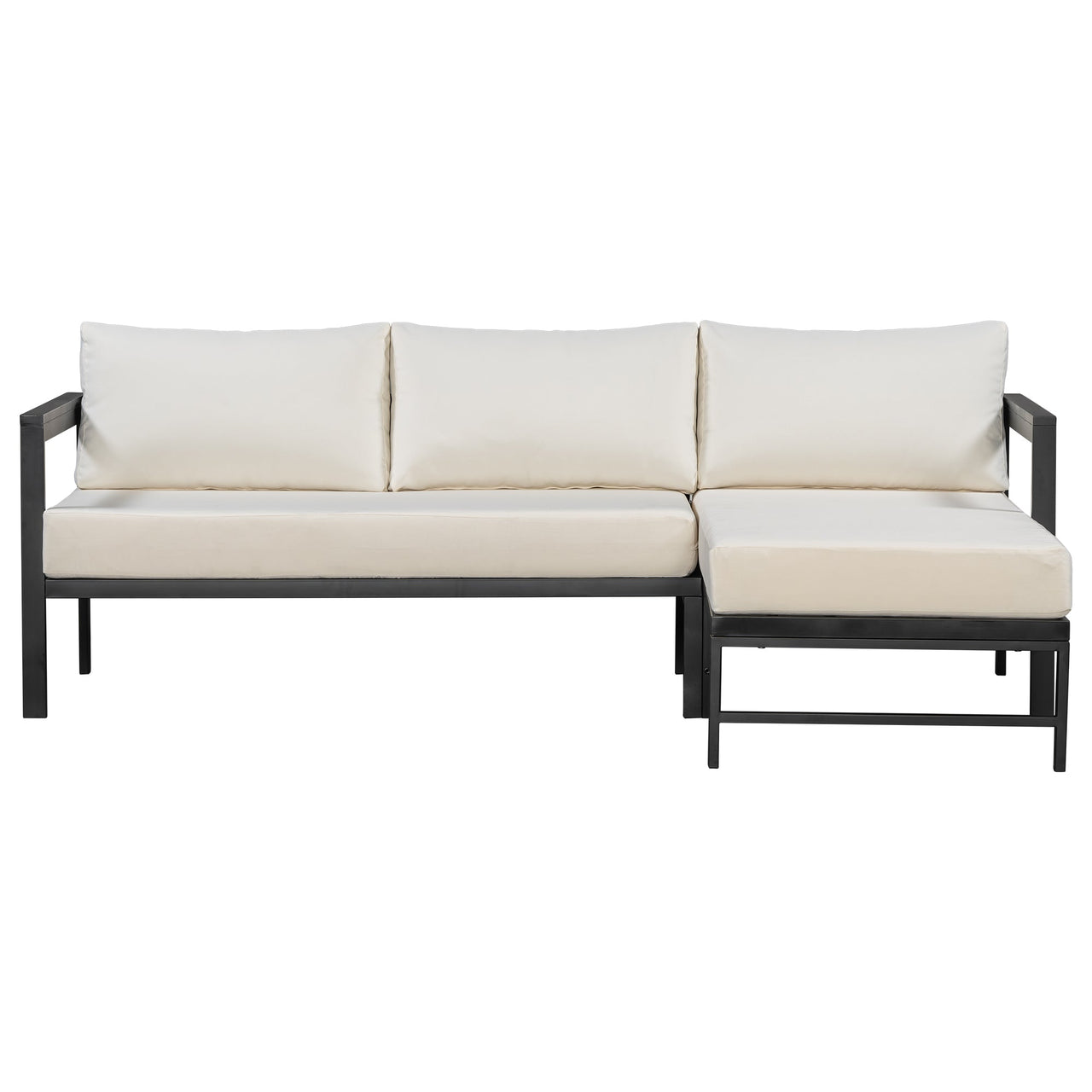 U_style Outdoor L-Shaped Sofa with Iron Frame,Weather-Resistant Patio Sofa Set with Ultra-Thick Cushions,Comfortable Seating for 3,Ideal for Patio, Balcony,and Garden