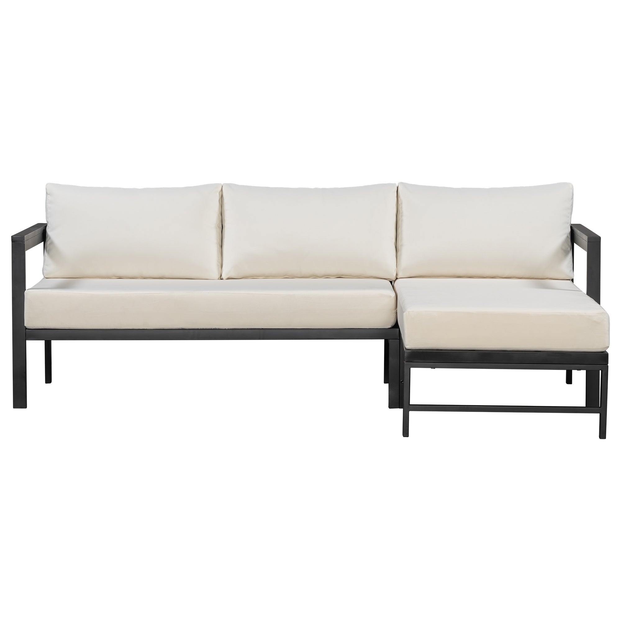 U_style Outdoor L-Shaped Sofa with Iron Frame,Weather-Resistant Patio Sofa Set with Ultra-Thick Cushions,Comfortable Seating for 3,Ideal for Patio, Balcony,and Garden