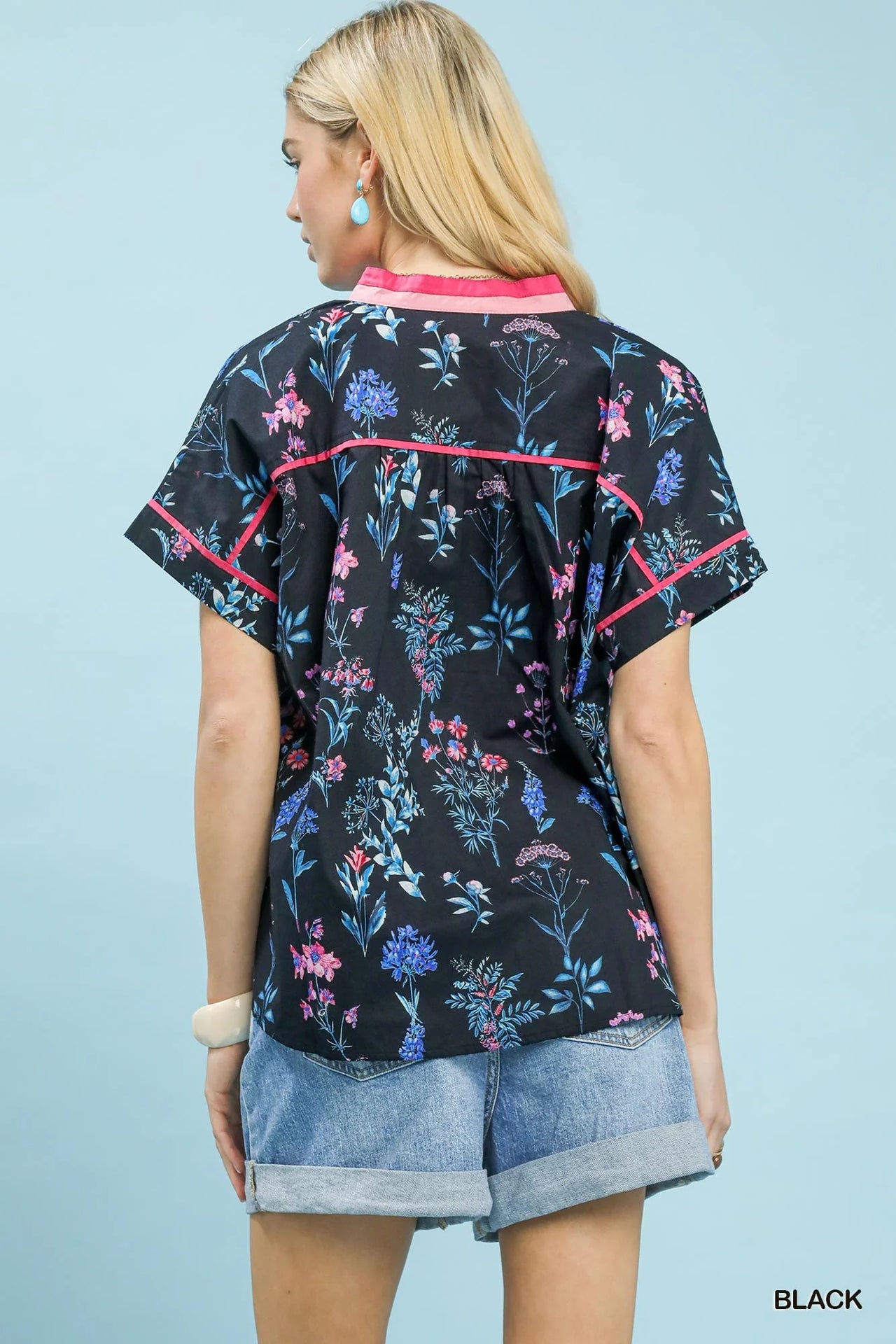Umgee Botanical Floral Button Front Top