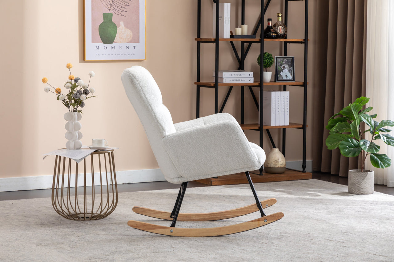 050-Teddy Fabric Rocking Gilder Nursery Chair For Living Room Indoor,Ivory