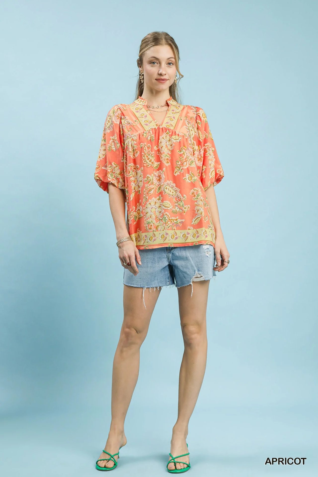 Umgee Apricot Floral Boho Blouse