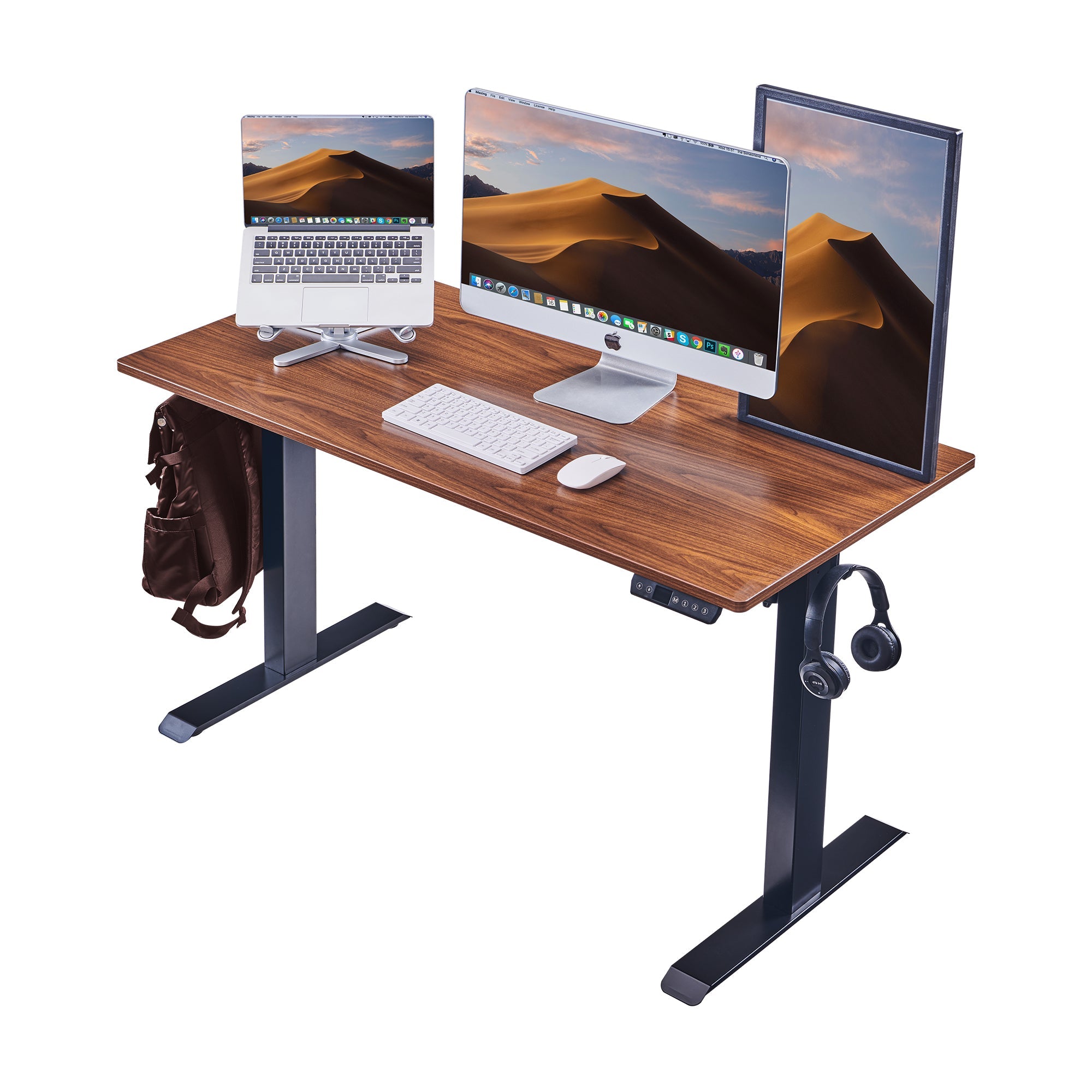 Electric Standing Desk, Adjustable Height Stand up Desk, 24x48 Inches Sit Stand Home Office Desk,Black Frame/Mahogany Top