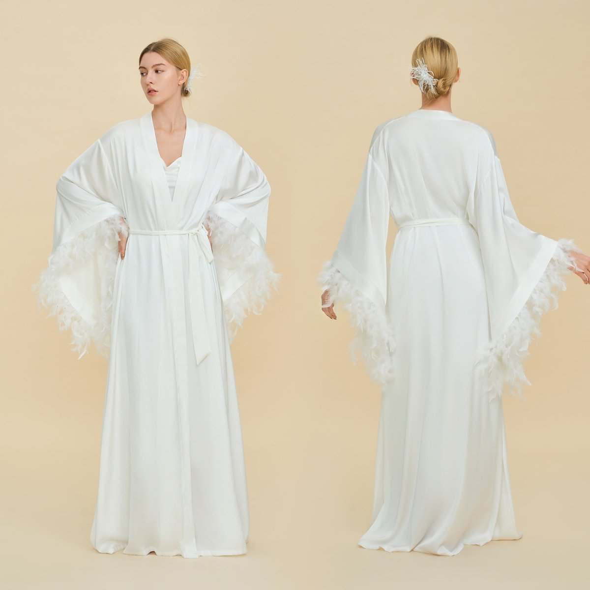 Feather-Trimmed Kimono Robe Abaya (MOA293)