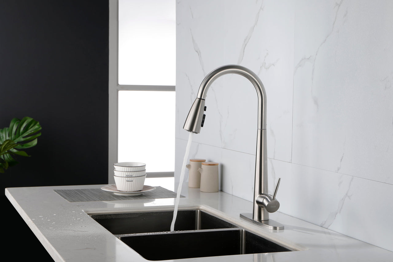 Single Handle Stainless Steel Kitchen Sink Faucet with Pull Down Sprayer