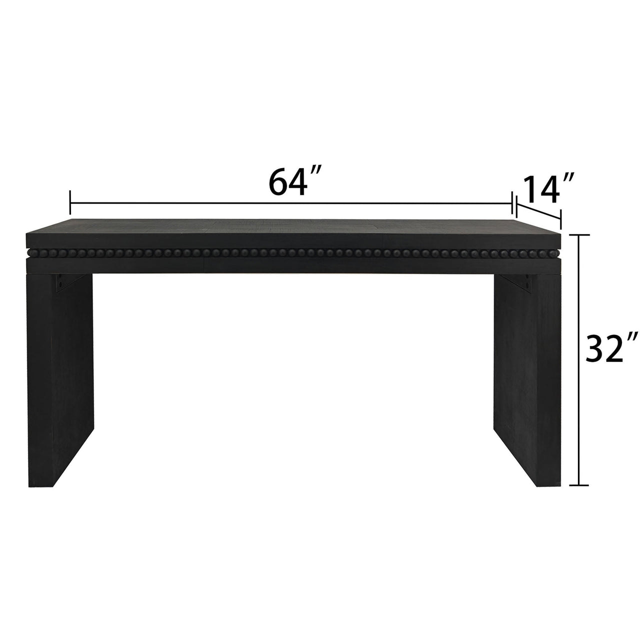 64in Modern Black Wood Console Table – Elegant Entryway Table with Decorative Beaded Trim