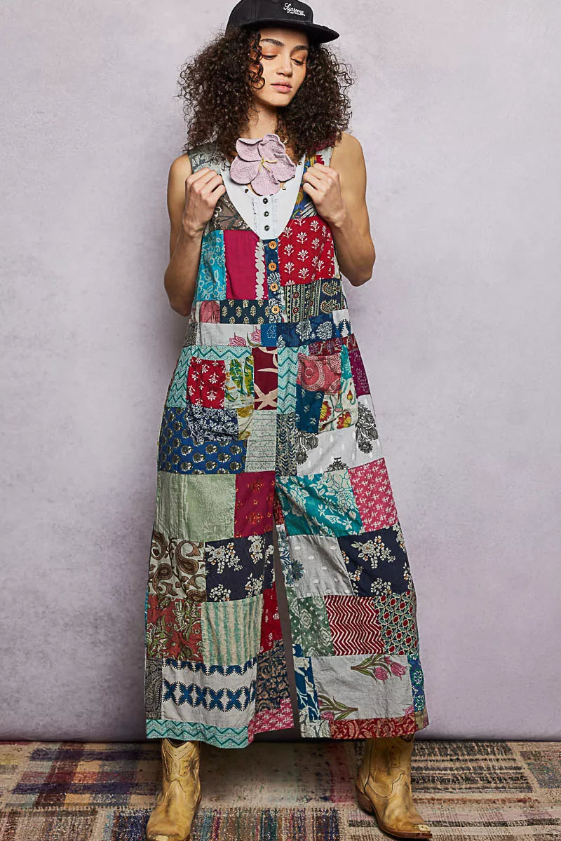 POL Sleeveless Patchwork Wide Leg Jumpsuit