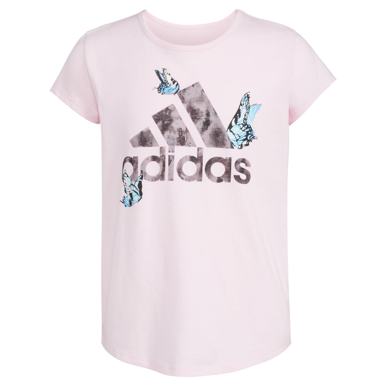 adidas Girls Short Sleeve Cotton Scoop Neck Tee T-Shirt Light Pink w/Butterflies Size 6