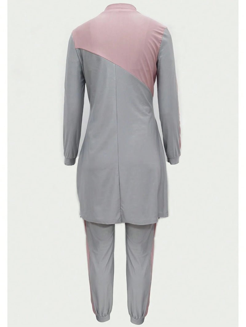Muslim Women Swimming Suit With Headscarf & Pants, Long Sleeve Burkini Swim Suit (MB016)