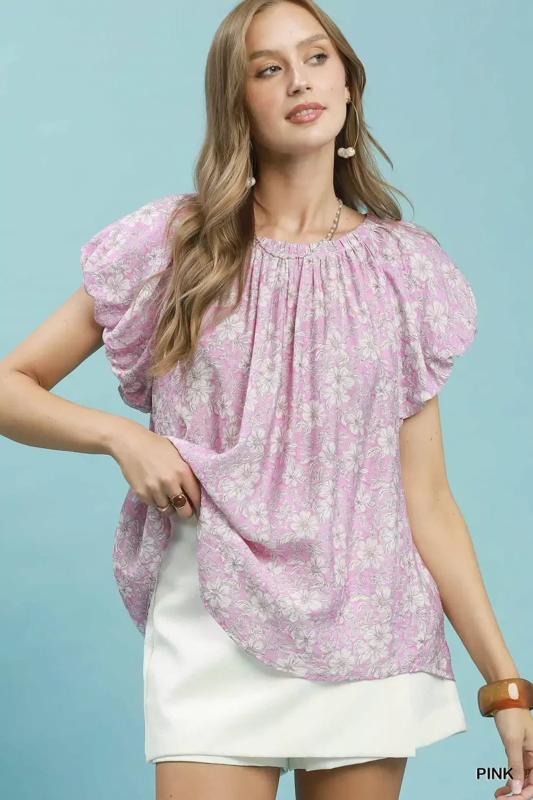 Umgee Umgee Floral Puff Sleeve Blouse