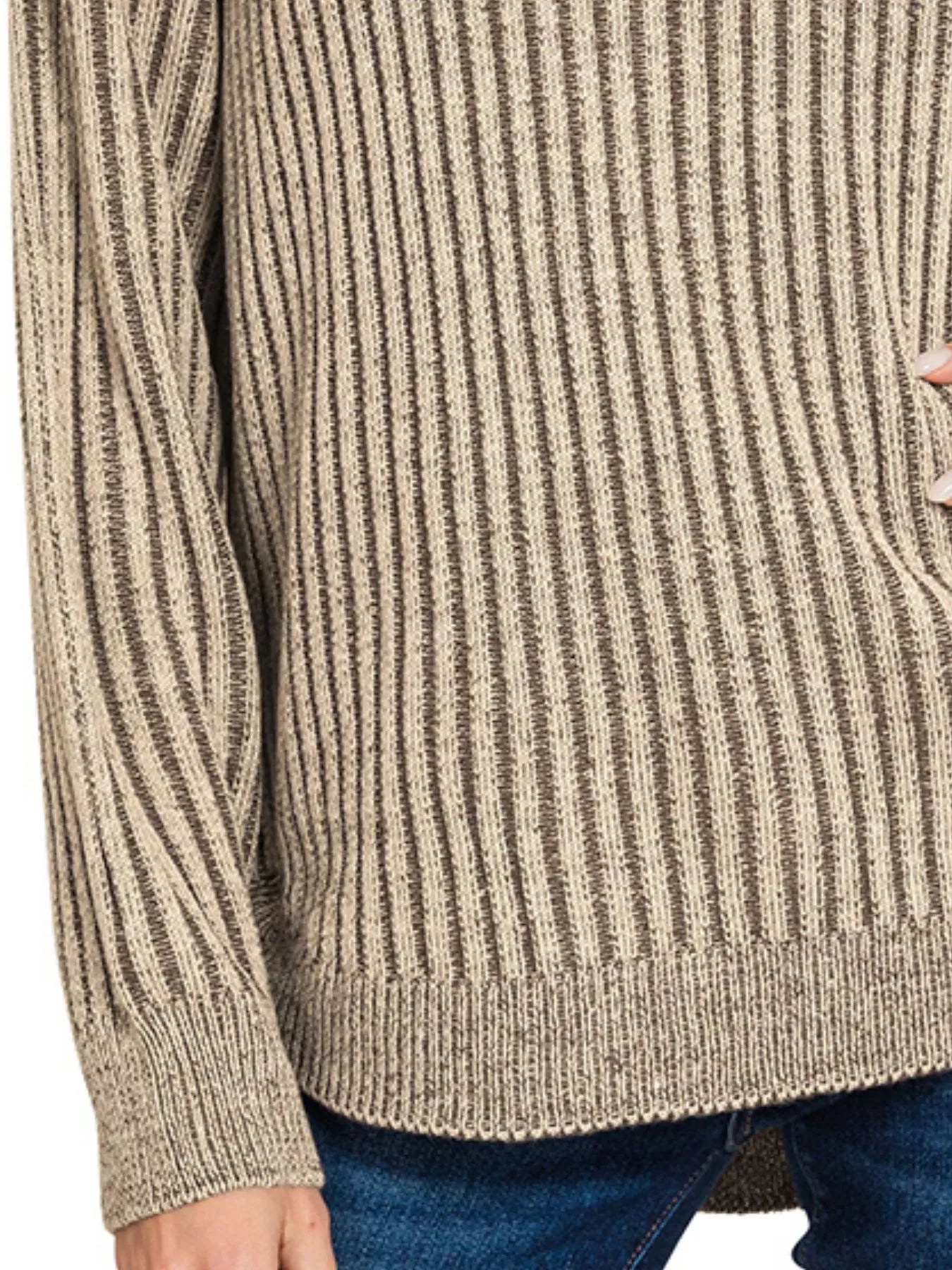 Zenana Curved Hem Two-Tone Ribbed Sweater