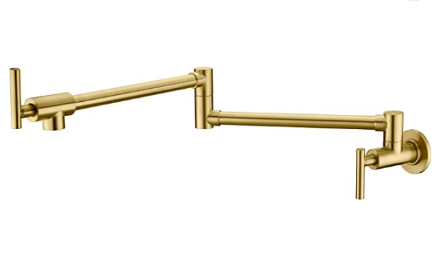 Gold Pot Filler Faucet Wall Mount Kitchen Folding Faucet with Double Joint Swing Arms, Two Handle Design