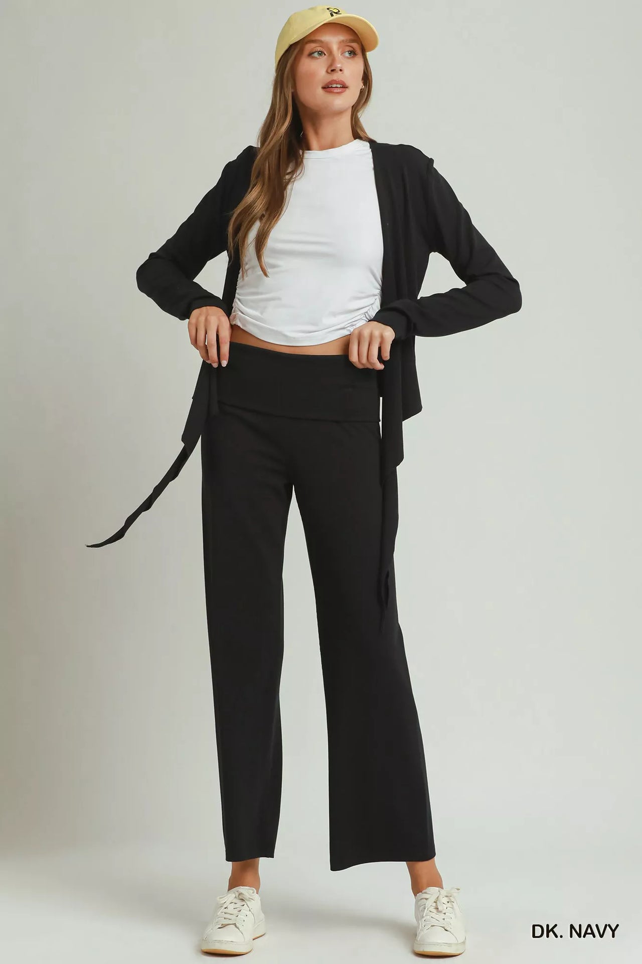 Umgee Cotton Viscose Folded Waistband Straight Leg Pants