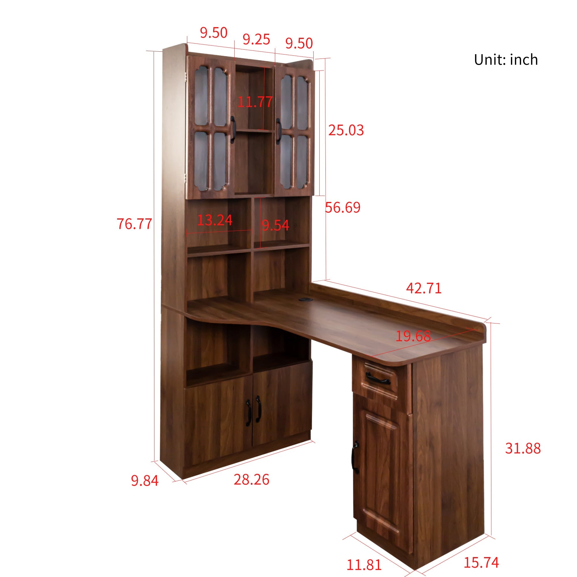 L-Shaped Corner Computer Desk  for Home Office or Study desk, Study Modern Style Table with Drawers, Bookshelf & Hutch, 2-in-1 L-Shaped Design, Large Working Space