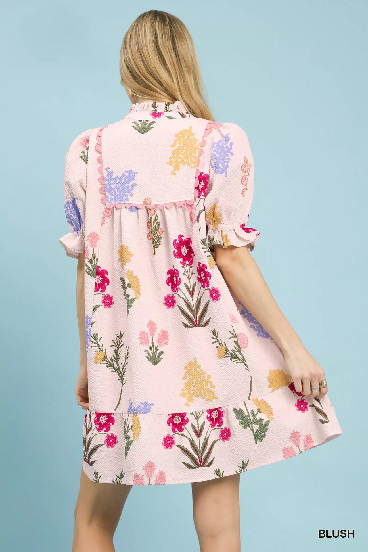 Umgee Multi Flower Print V-Neck Dress