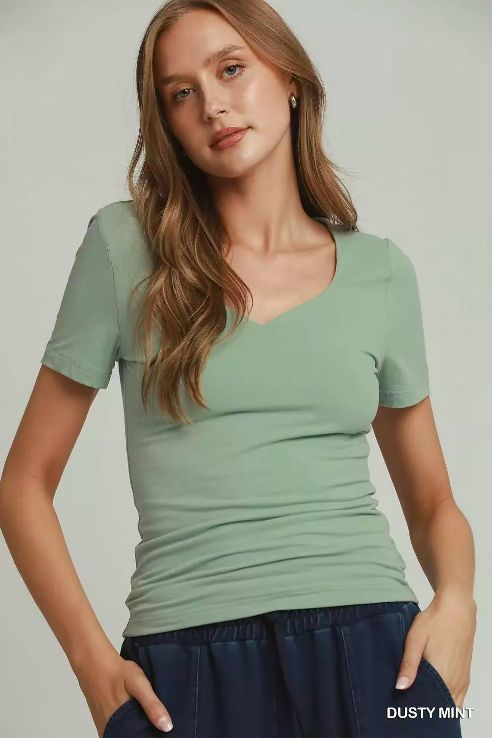 Umgee Sweetheart Neckline Front Double-Lined Top