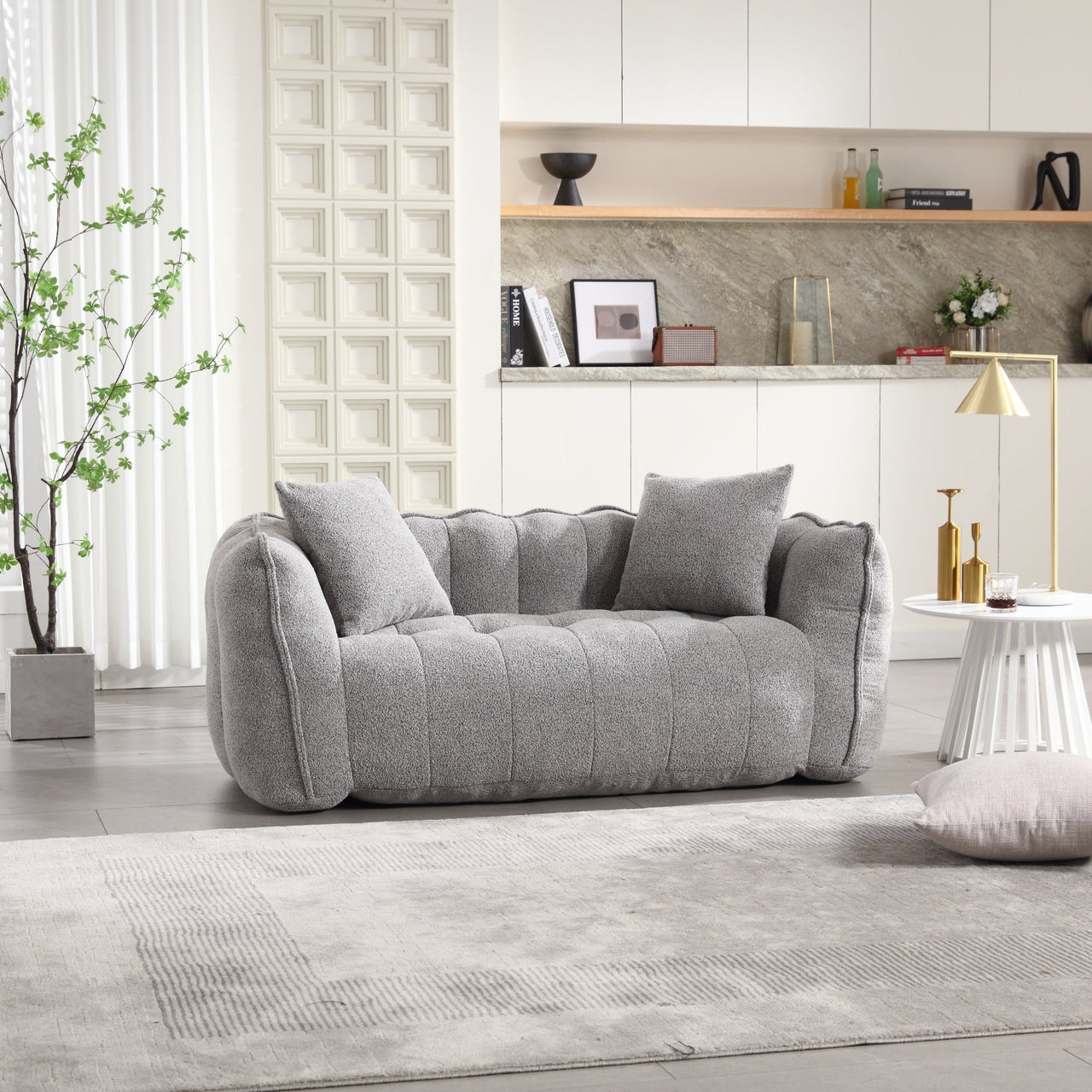 Cozy Beanbag Chair with High Resilience Foam Core for Two - Grey Chenille, 66x35x25 inches
