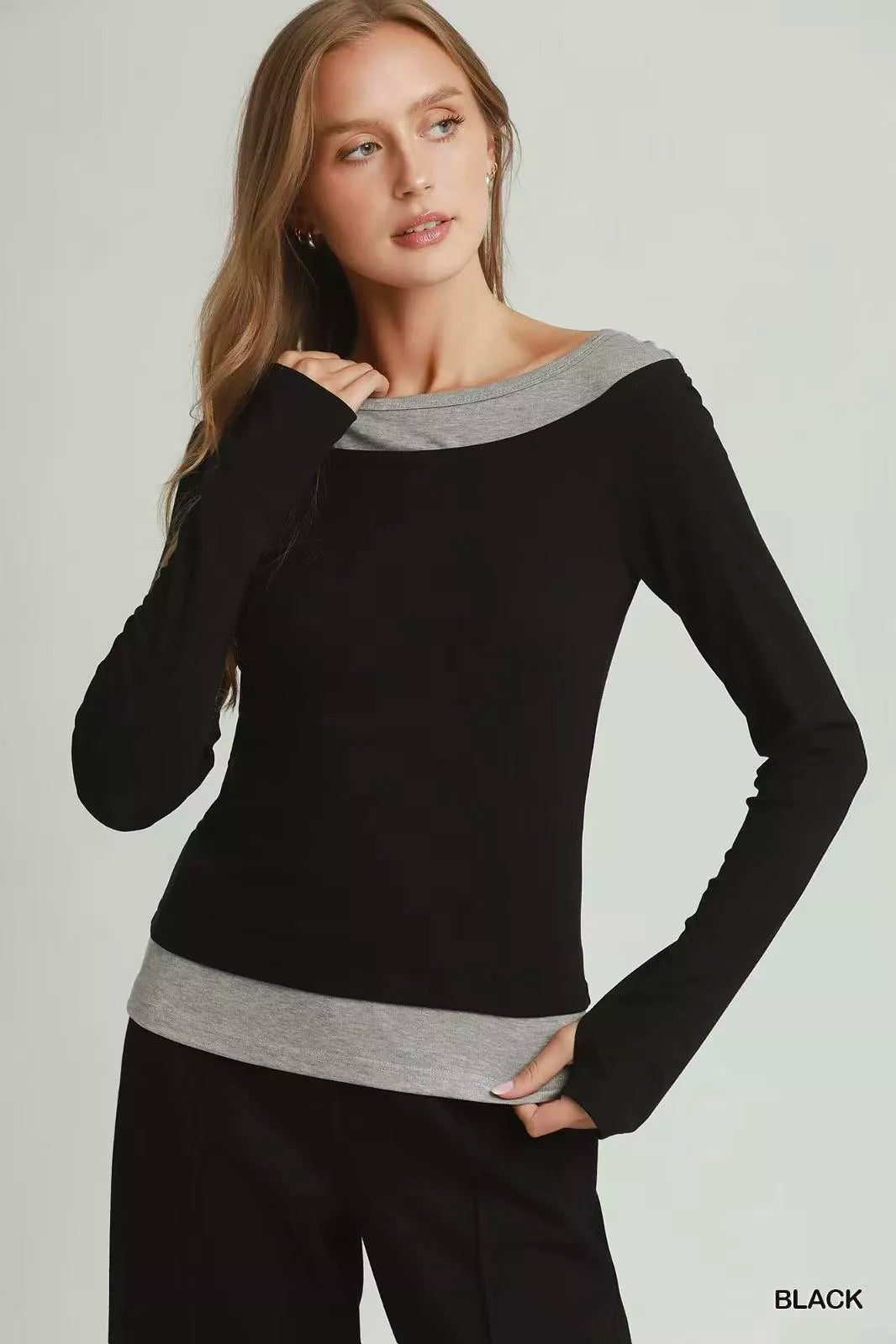 Umgee Layered Twofer Long Sleeve Top