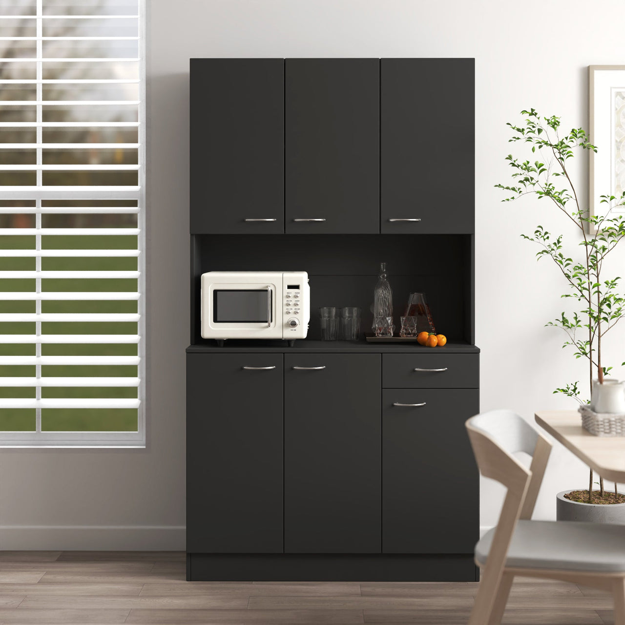 70.87' Tall Wardrobe& Kitchen Cabinet, with 6-Doors, 1-Open Shelves and 1-Drawer for bedroom,Black
