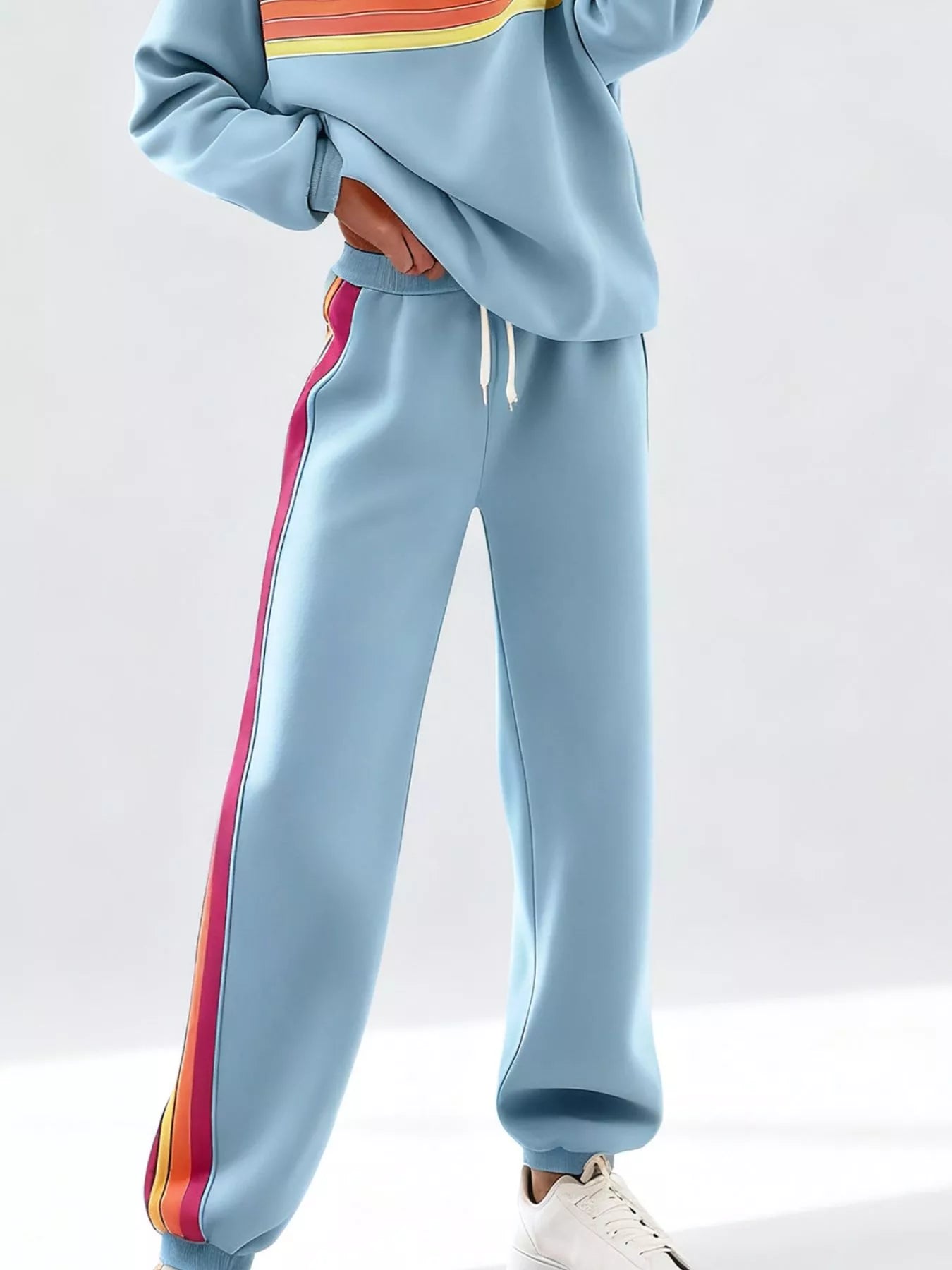 Striped Round Neck Sweatshirt and Pants Set
