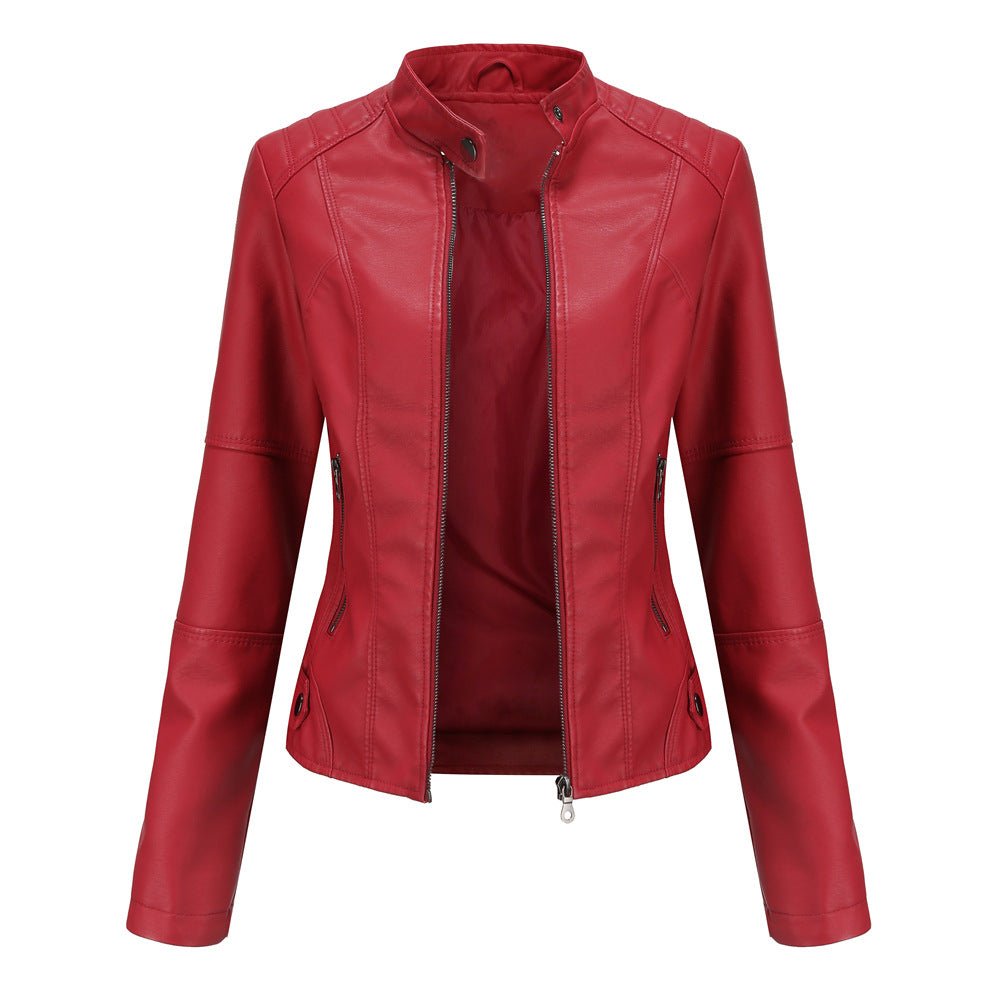 Fitted Moto Jacket | Stand Collar Faux Leather Biker Jacket(MS246)