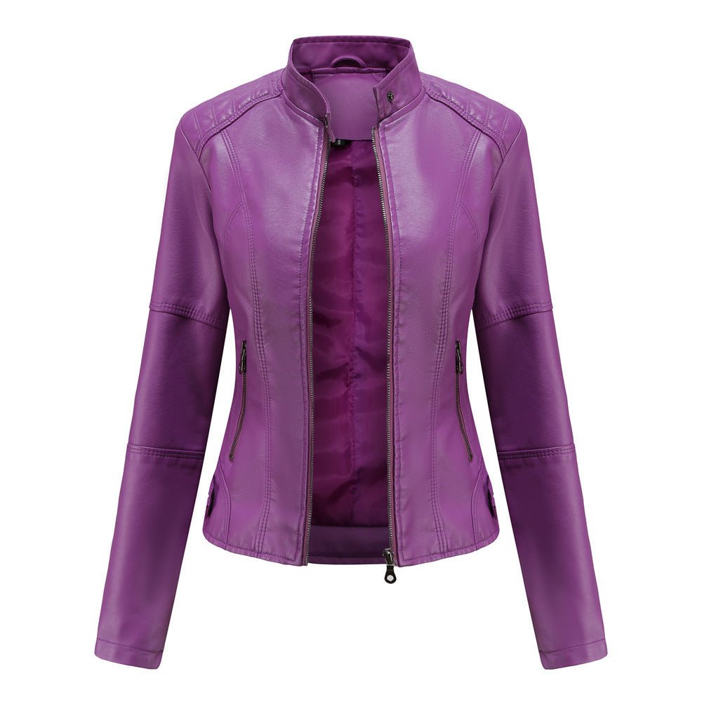 Fitted Moto Jacket | Stand Collar Faux Leather Biker Jacket(MS246)