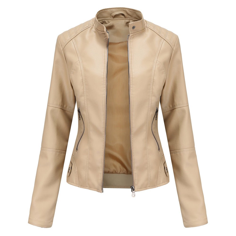 Fitted Moto Jacket | Stand Collar Faux Leather Biker Jacket(MS246)