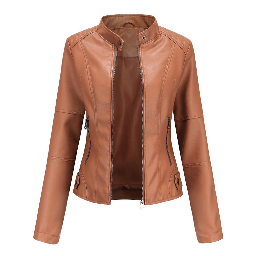 Fitted Moto Jacket | Stand Collar Faux Leather Biker Jacket(MS246)