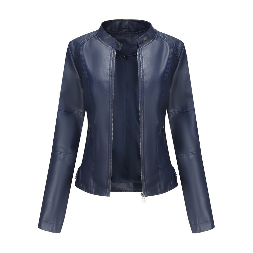 Fitted Moto Jacket | Stand Collar Faux Leather Biker Jacket(MS246)
