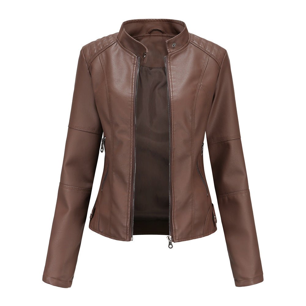 Fitted Moto Jacket | Stand Collar Faux Leather Biker Jacket(MS246)