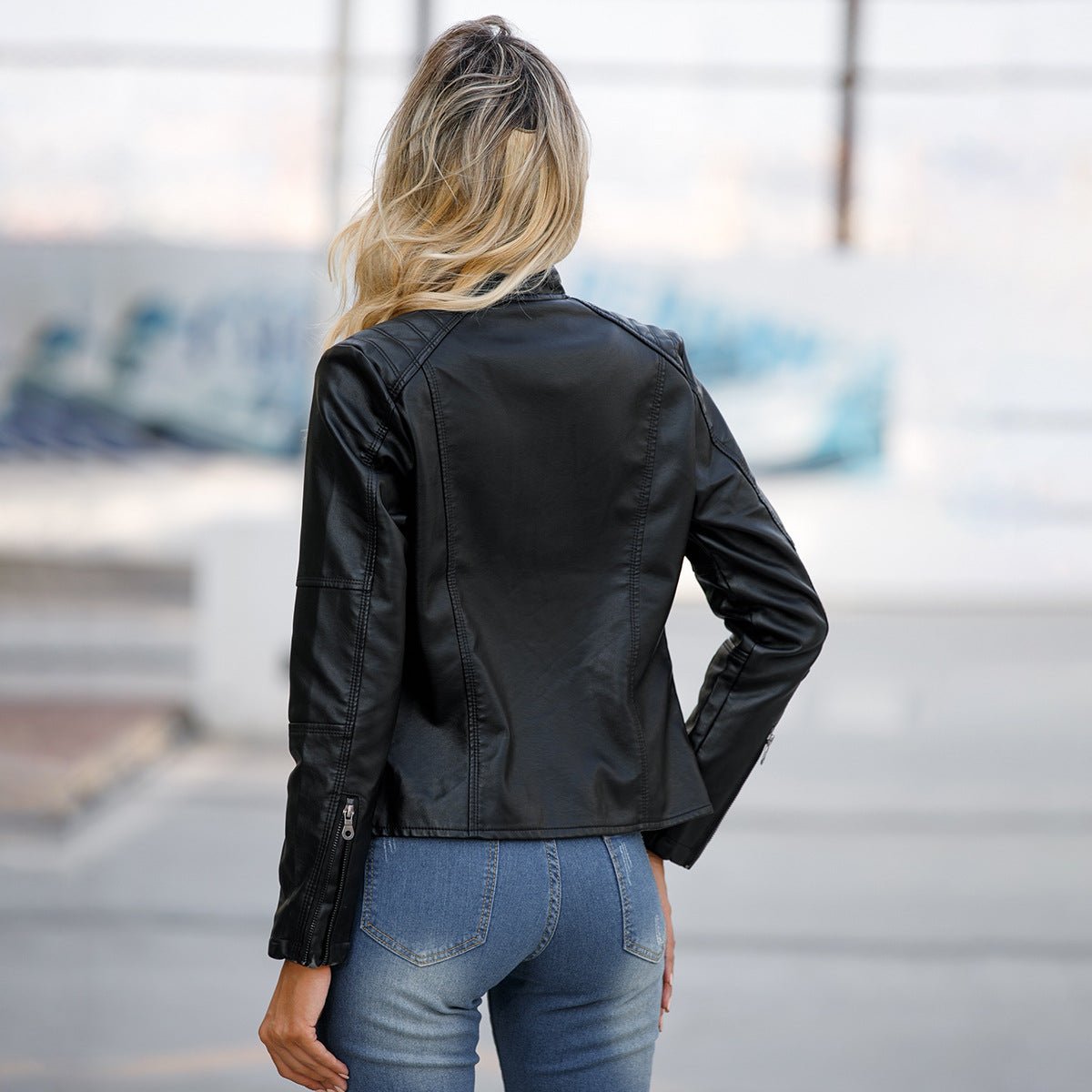Fitted Moto Jacket | Stand Collar Faux Leather Biker Jacket(MS246)