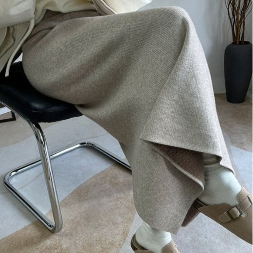 Winter Fleece Midi Skirt | Warm Knit High-Waist Skirt with Side Slit (MS207)
