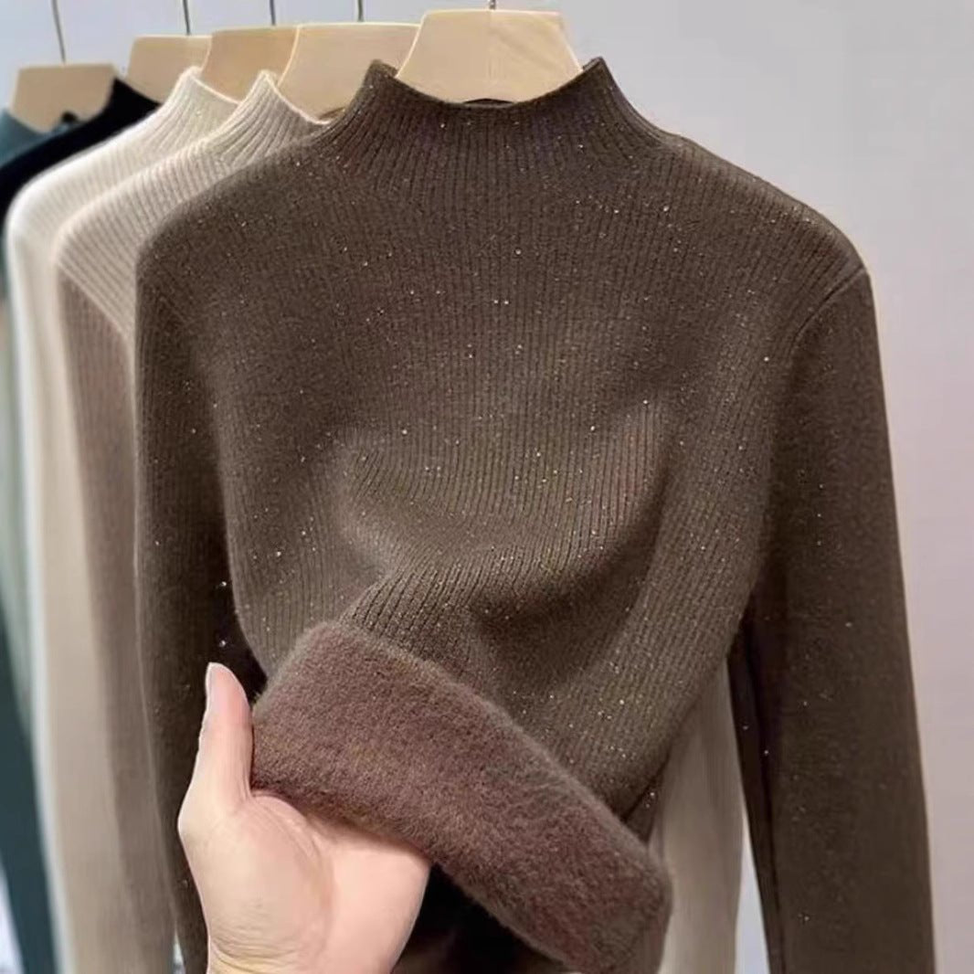 Fleece-Lined Mock Neck Sweater | Thick Winter Base Layer Top(MS159)