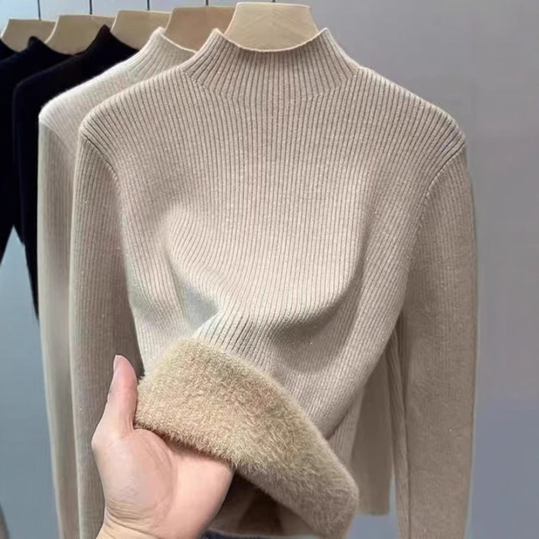 Fleece-Lined Mock Neck Sweater | Thick Winter Base Layer Top(MS159)