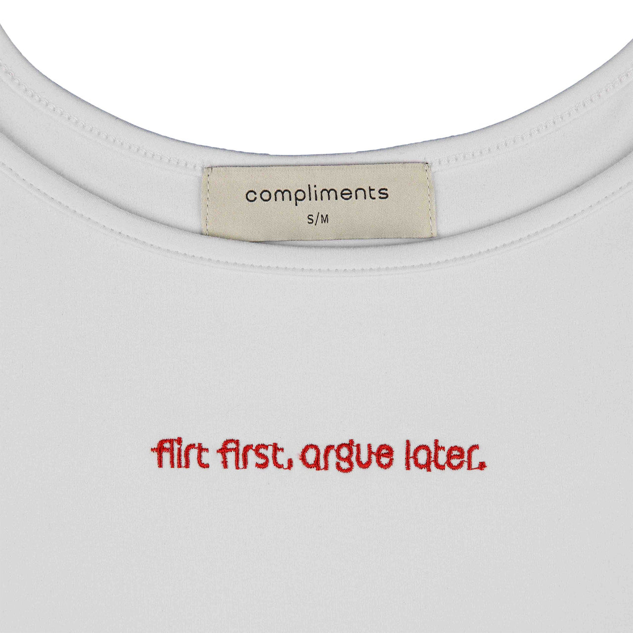Compliments Flirt First, Argue Later Women's Tank White