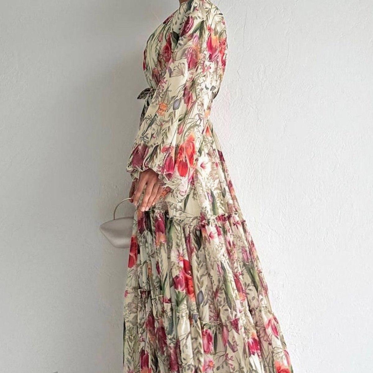 Floral Chiffon Dress with Three-Tier Ruffle Skirt (MA407)