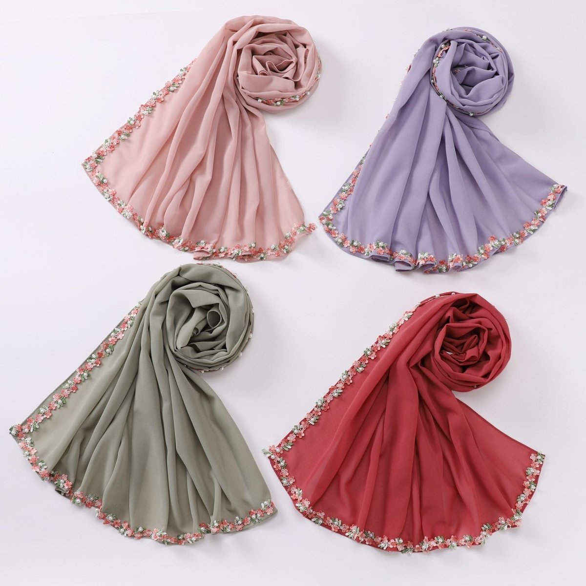 Floral Embellished Chiffon Hijab Scarf (MH221)
