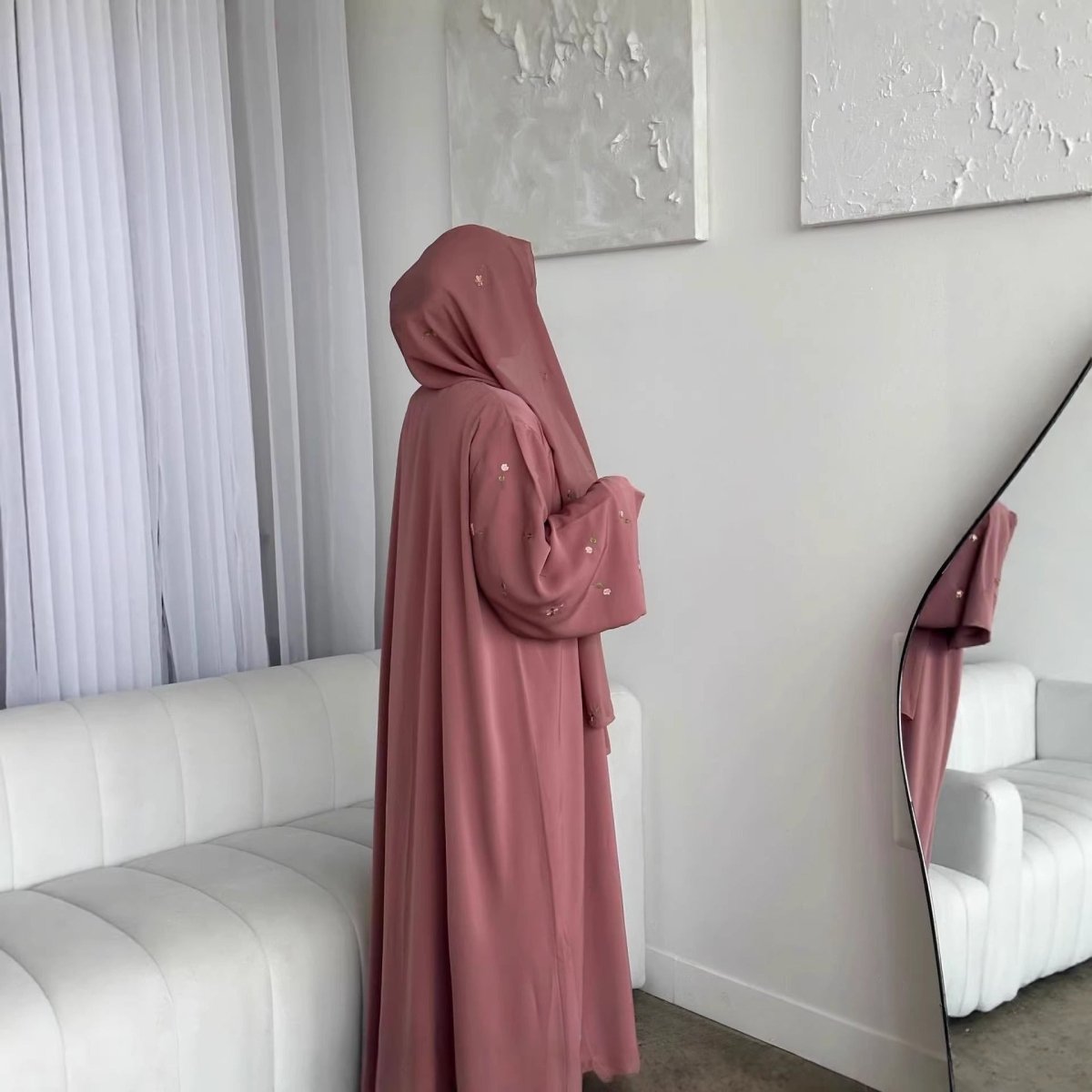 Floral Embroidered Abaya & Hijab Set(MOA248)