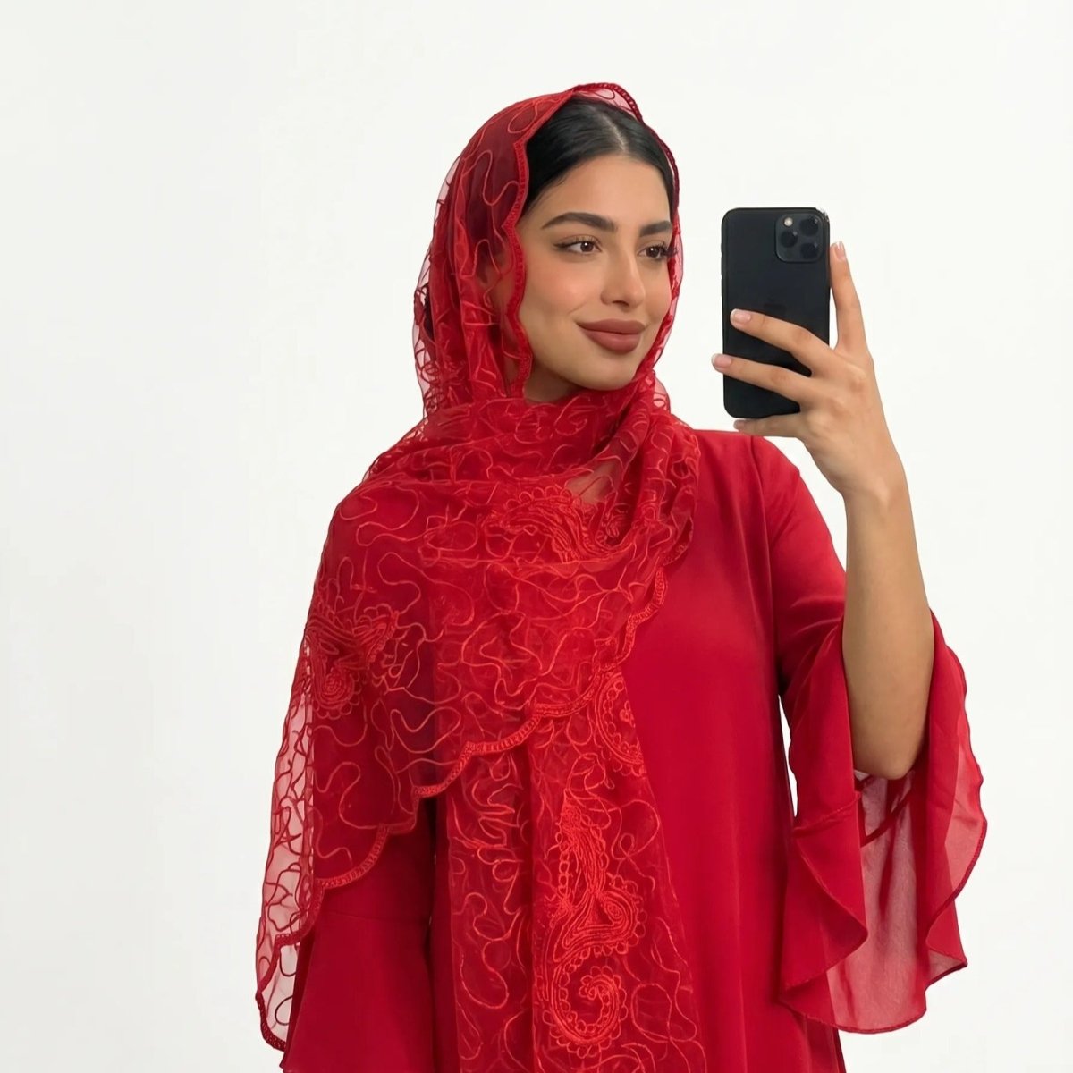Floral Lace Embroidered Mesh Hijab(MH235)