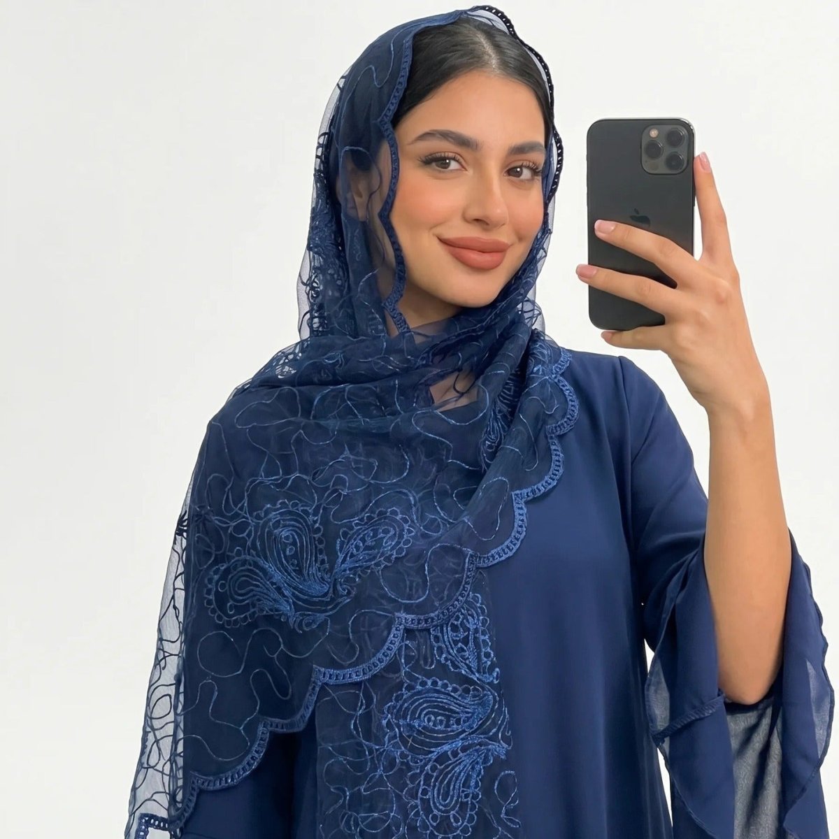 Floral Lace Embroidered Mesh Hijab(MH235)