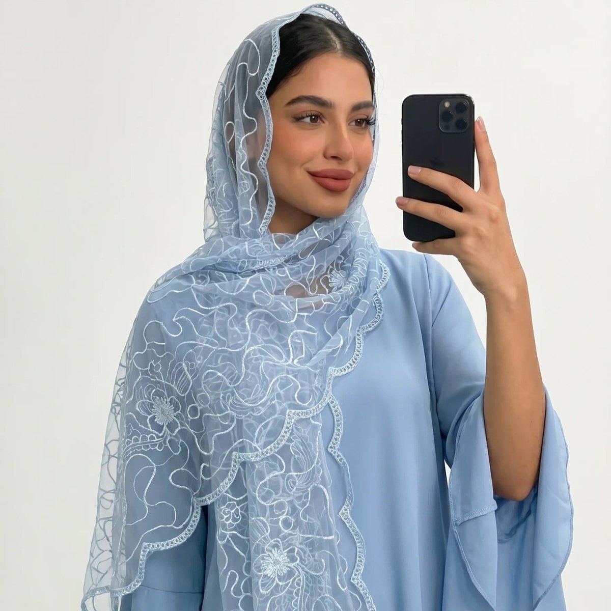 Floral Lace Embroidered Mesh Hijab(MH235)